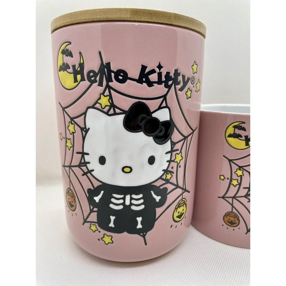 New Sanrio Hello Kitty Skeleton Pink Spiderweb 2023 Halloween Mug & Cookie Jar - Picture 4 of 8